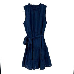Beach Sissi Navy Blue Crinkle Sleeveless Fit and Flare Dress Womens Medium
